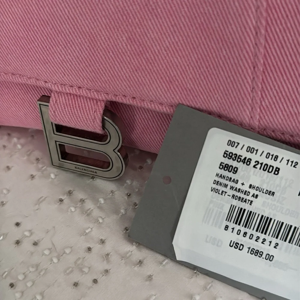 ❌SOLD❌ Authentic Balenciaga Pink Denim Sml Hourglass Top Handle - Picture 8 of 10
